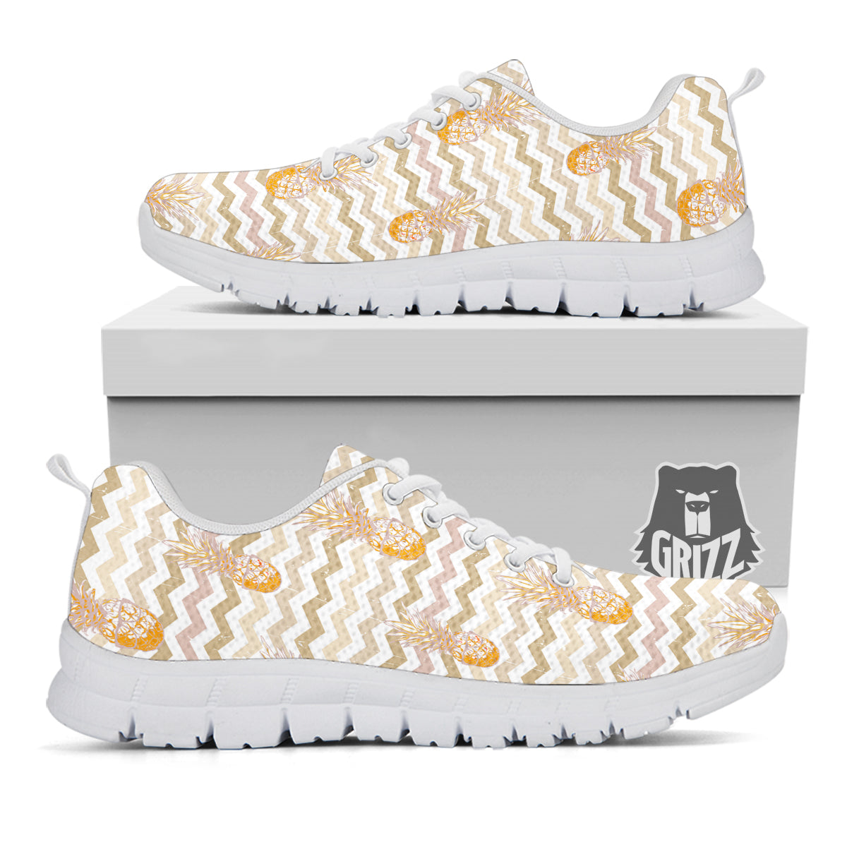 Pineapple Beige Zig Zag Print Pattern White Sneaker-grizzshop