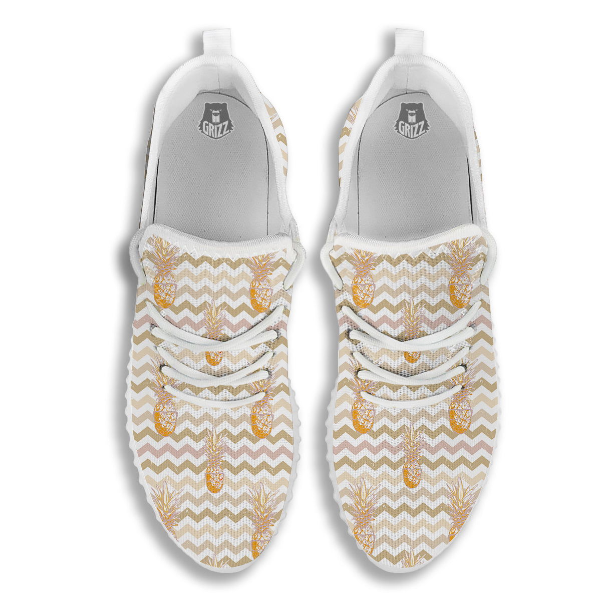Pineapple Beige Zig Zag Print Pattern White Walking Shoes-grizzshop