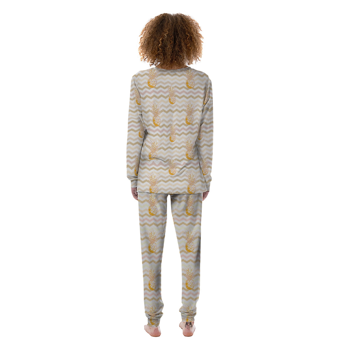 Pineapple Beige Zig Zag Print Pattern Women's Pajamas-grizzshop