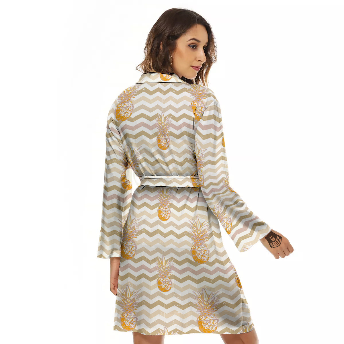 Pineapple Beige Zig Zag Print Pattern Women's Robe-grizzshop