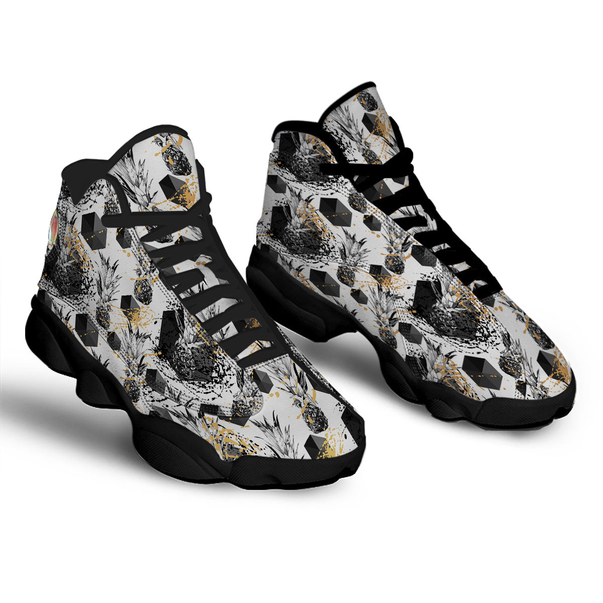 Pineapple Black Geometric Print Pattern Black Basketball Shoes-grizzshop