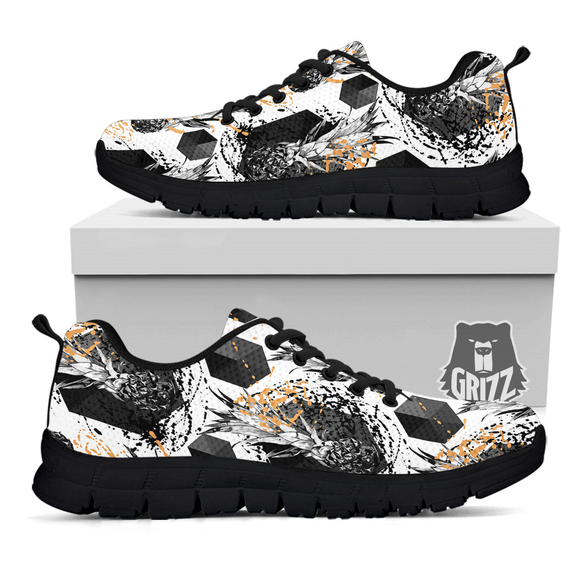Pineapple Black Geometric Print Pattern Black Sneaker-grizzshop