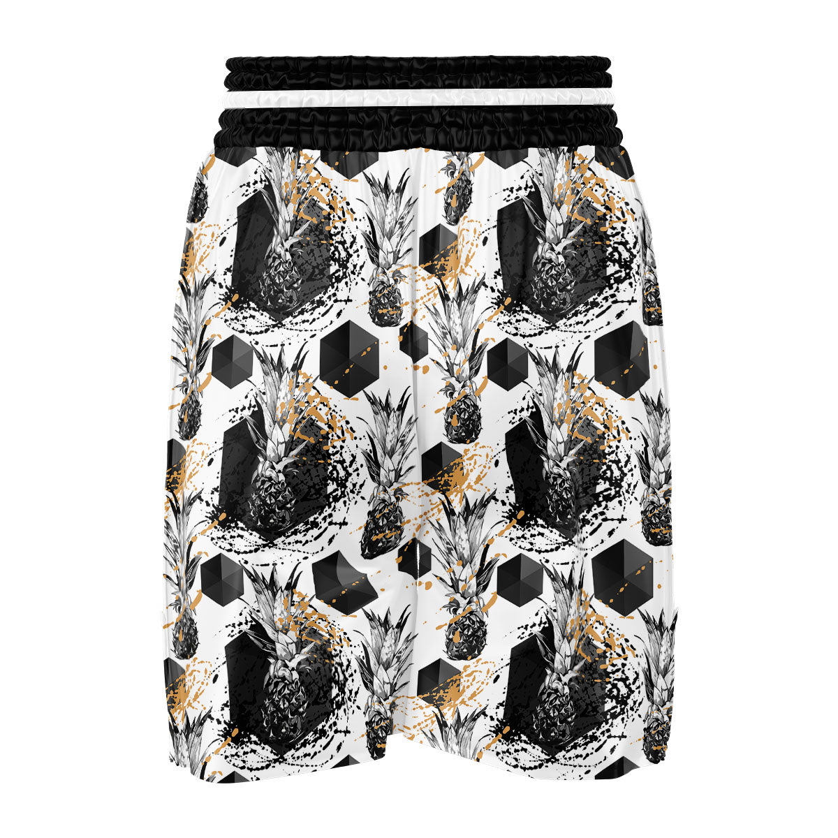 Pineapple Black Geometric Print Pattern Boxing Shorts-grizzshop