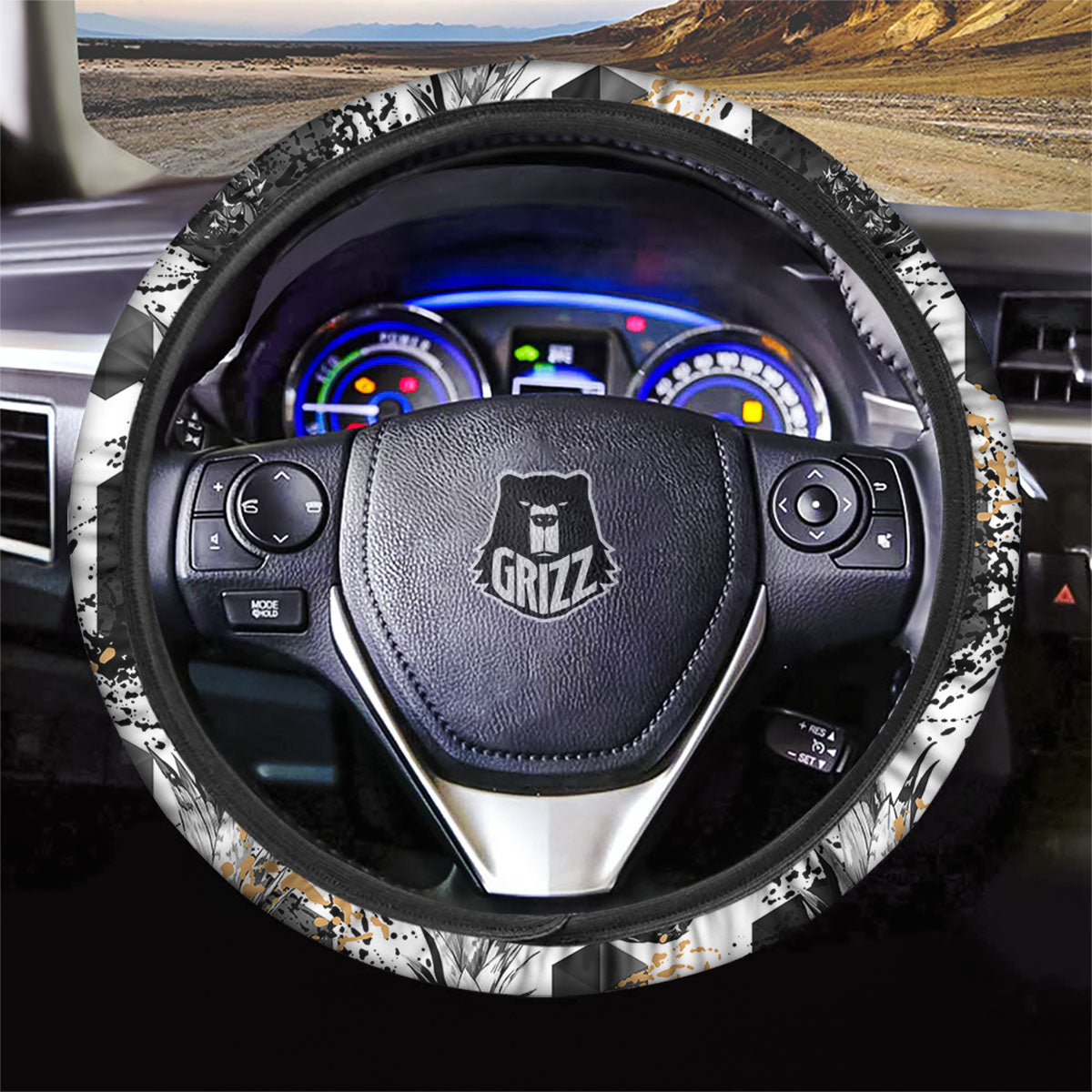 Pineapple Black Geometric Print Pattern Car Steering Wheel Cover-grizzshop