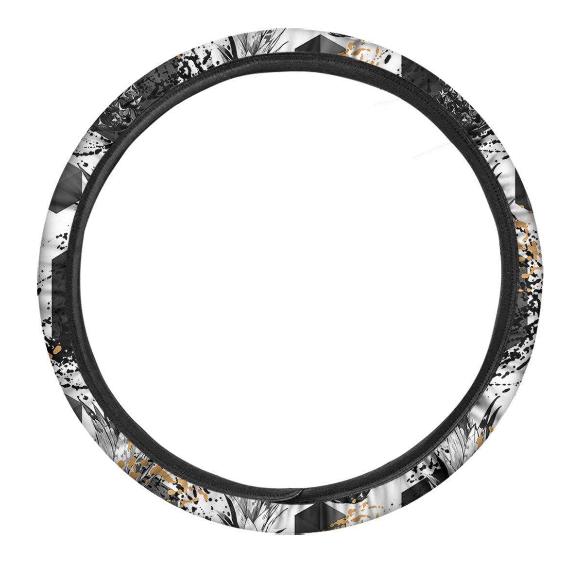 Pineapple Black Geometric Print Pattern Car Steering Wheel Cover-grizzshop
