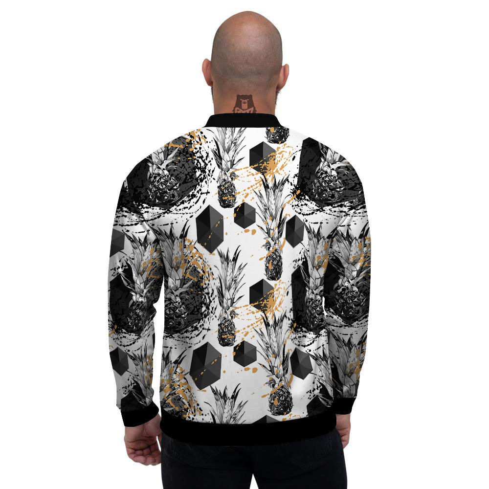 Pineapple Black Geometric Print Pattern Men's Bomber Jacket-grizzshop