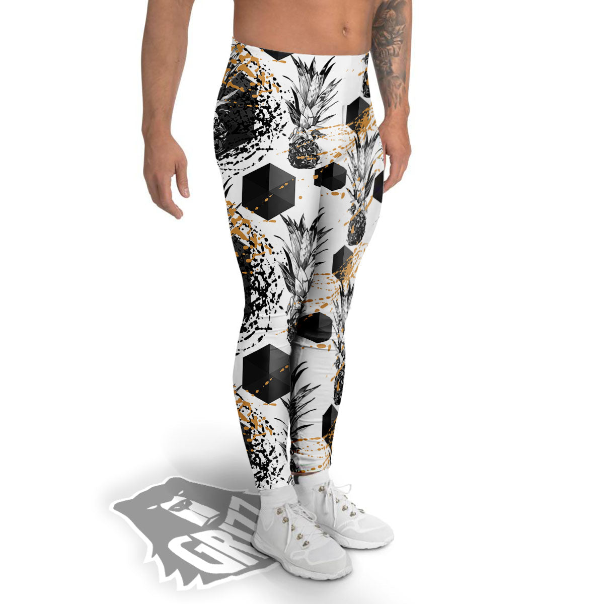 Pineapple Black Geometric Print Pattern Men's Leggings-grizzshop