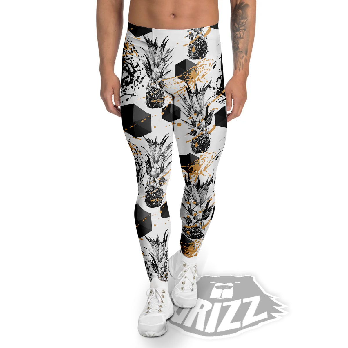 Pineapple Black Geometric Print Pattern Men's Leggings-grizzshop