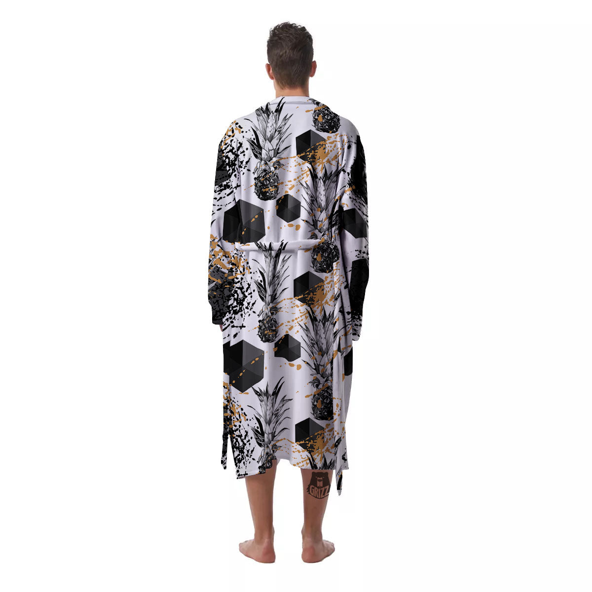 Pineapple Black Geometric Print Pattern Men's Robe-grizzshop