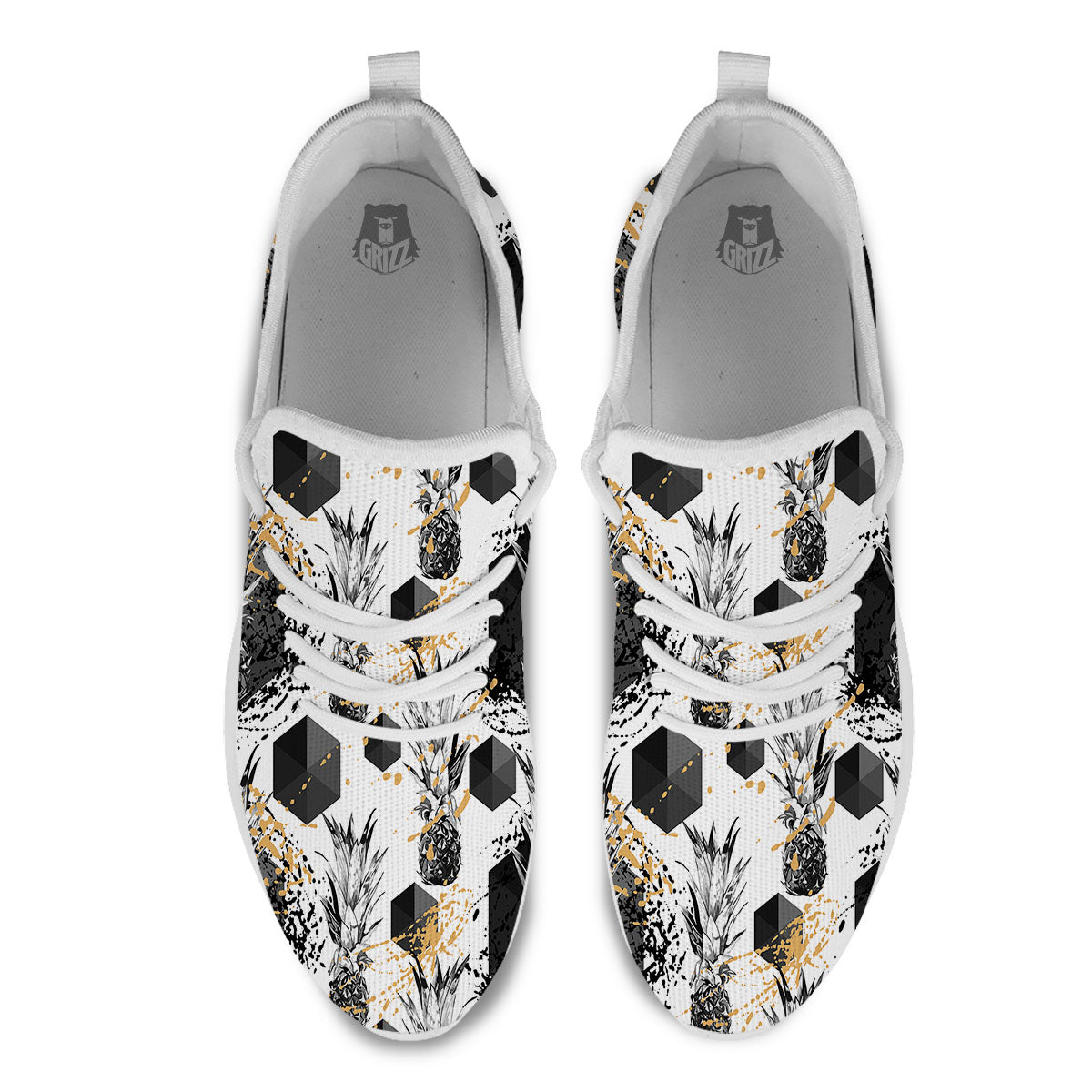 Pineapple Black Geometric Print Pattern White Athletic Shoes-grizzshop