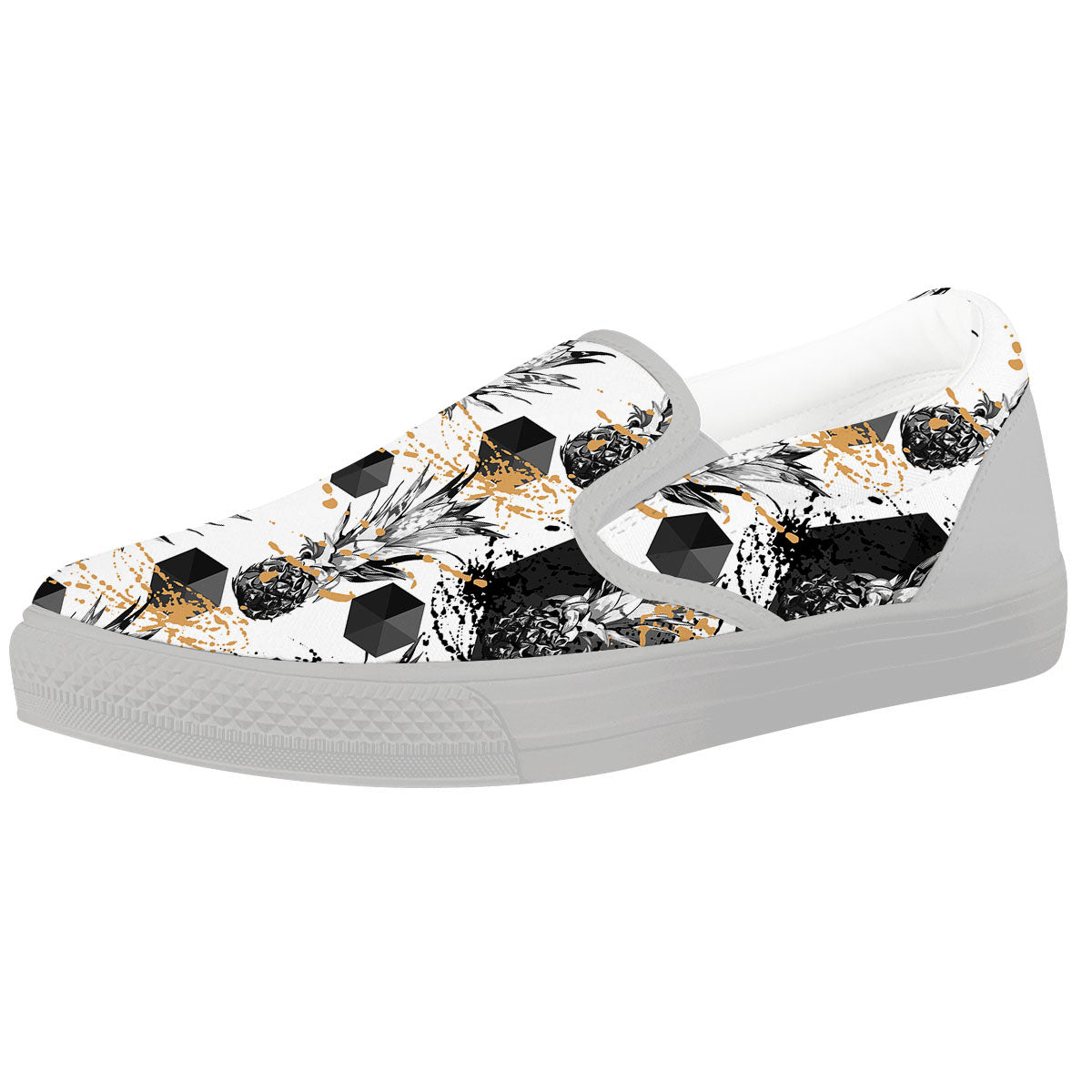 Pineapple Black Geometric Print Pattern White Slip On Shoes-grizzshop
