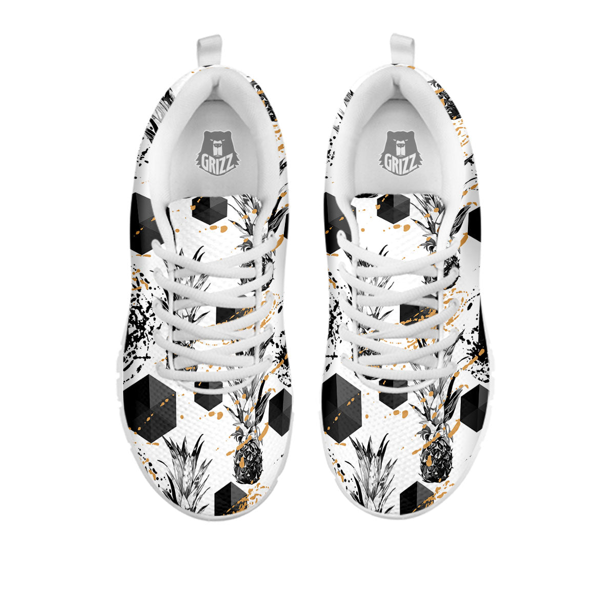 Pineapple Black Geometric Print Pattern White Sneaker-grizzshop