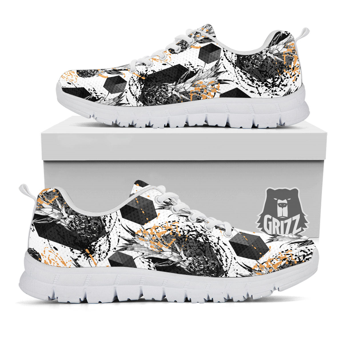 Pineapple Black Geometric Print Pattern White Sneaker-grizzshop