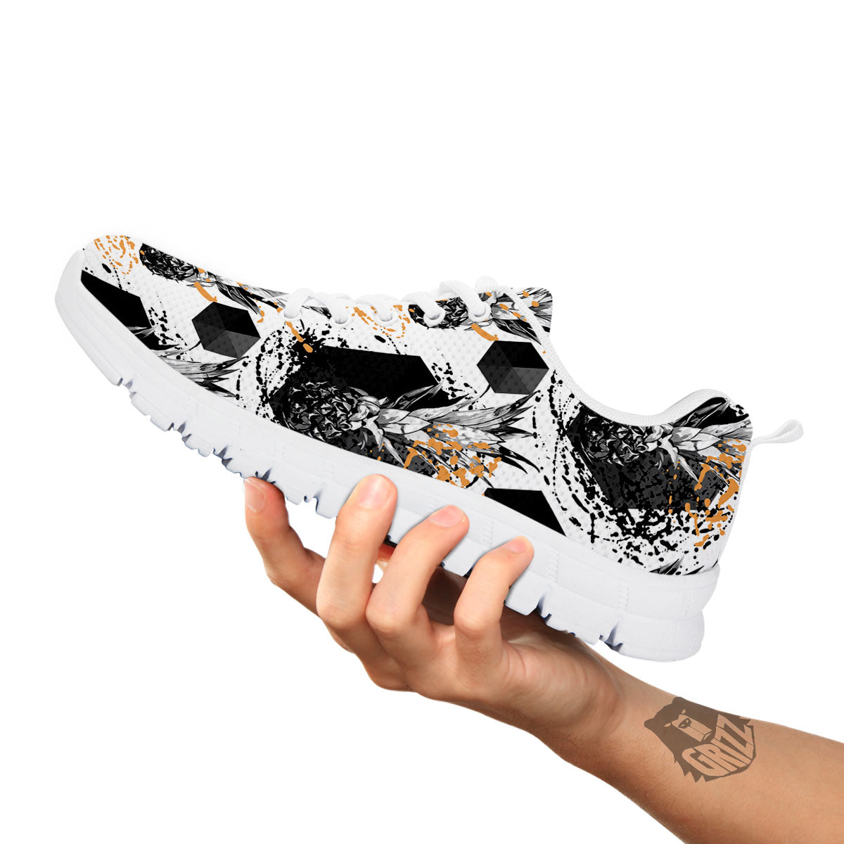 Pineapple Black Geometric Print Pattern White Sneaker-grizzshop