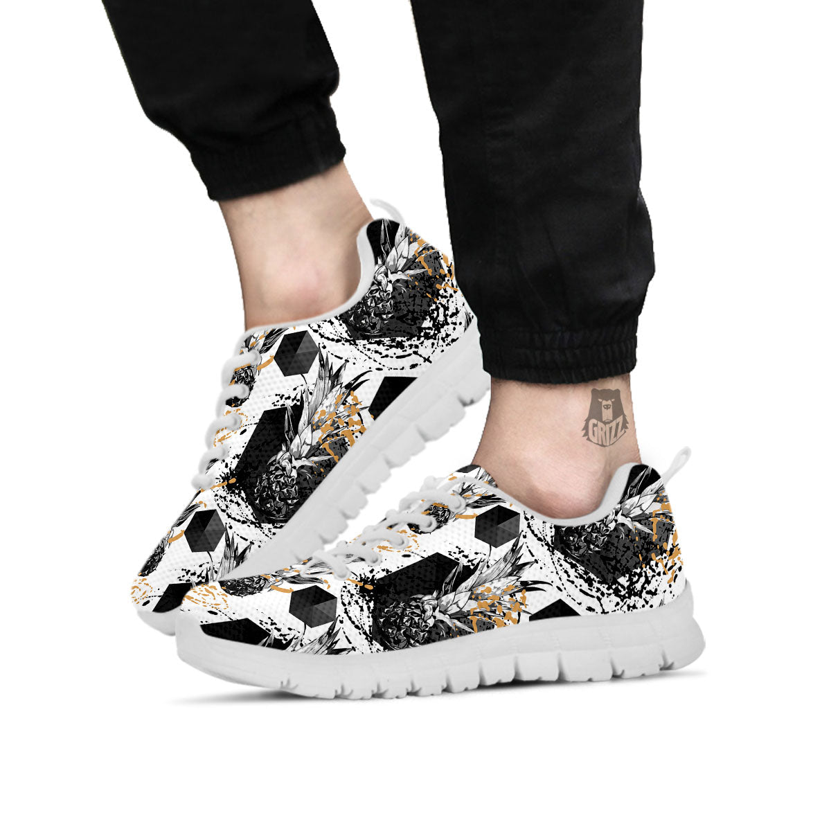 Pineapple Black Geometric Print Pattern White Sneaker-grizzshop