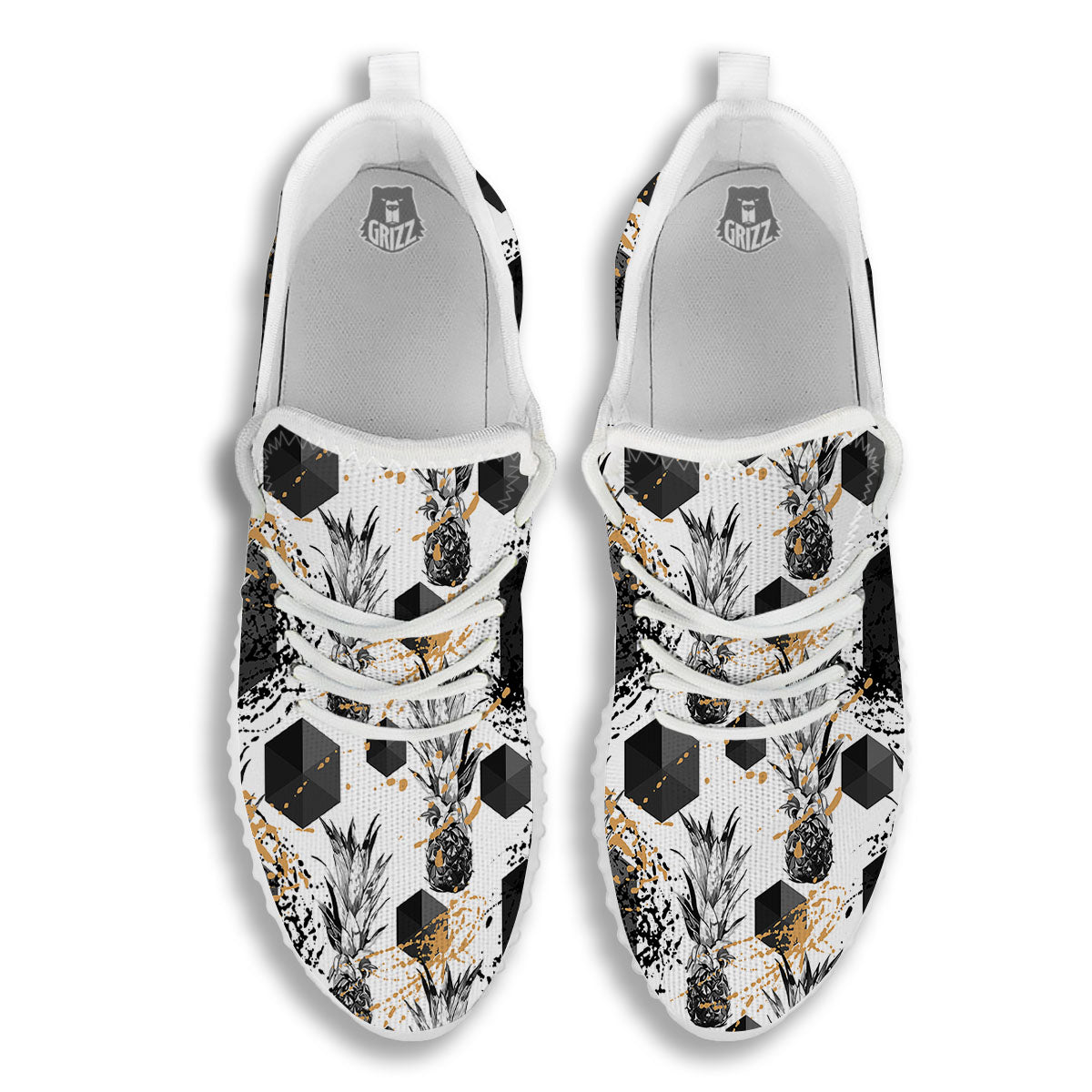 Pineapple Black Geometric Print Pattern White Walking Shoes-grizzshop