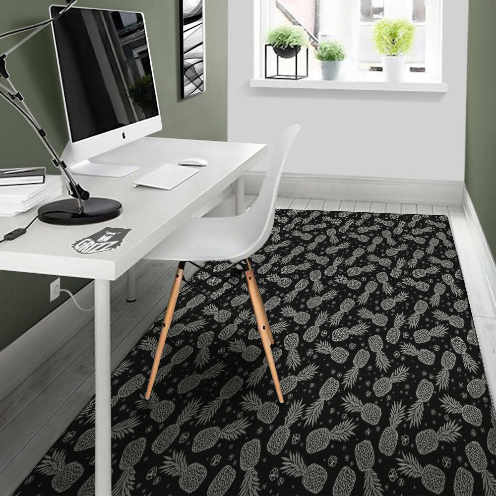 Pineapple Black Print Pattern Floor Mat-grizzshop