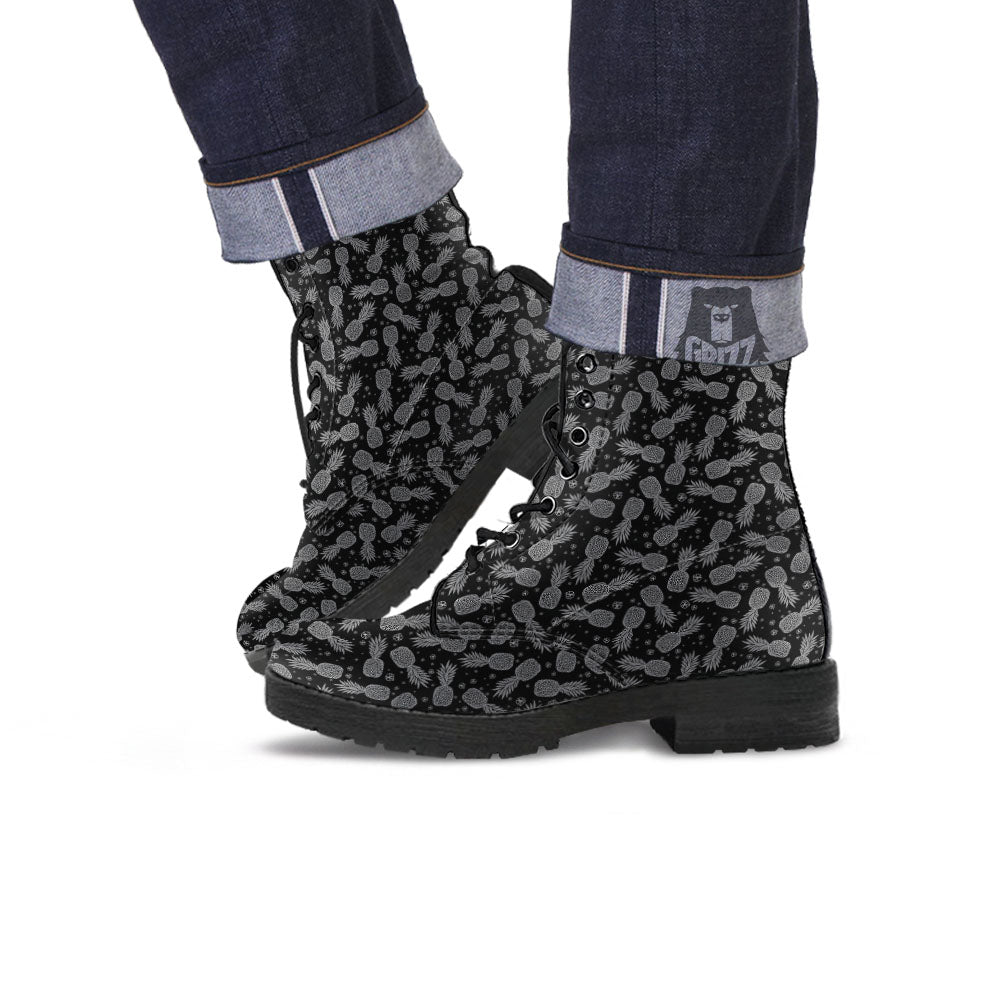 Pineapple Black Print Pattern Leather Boots-grizzshop