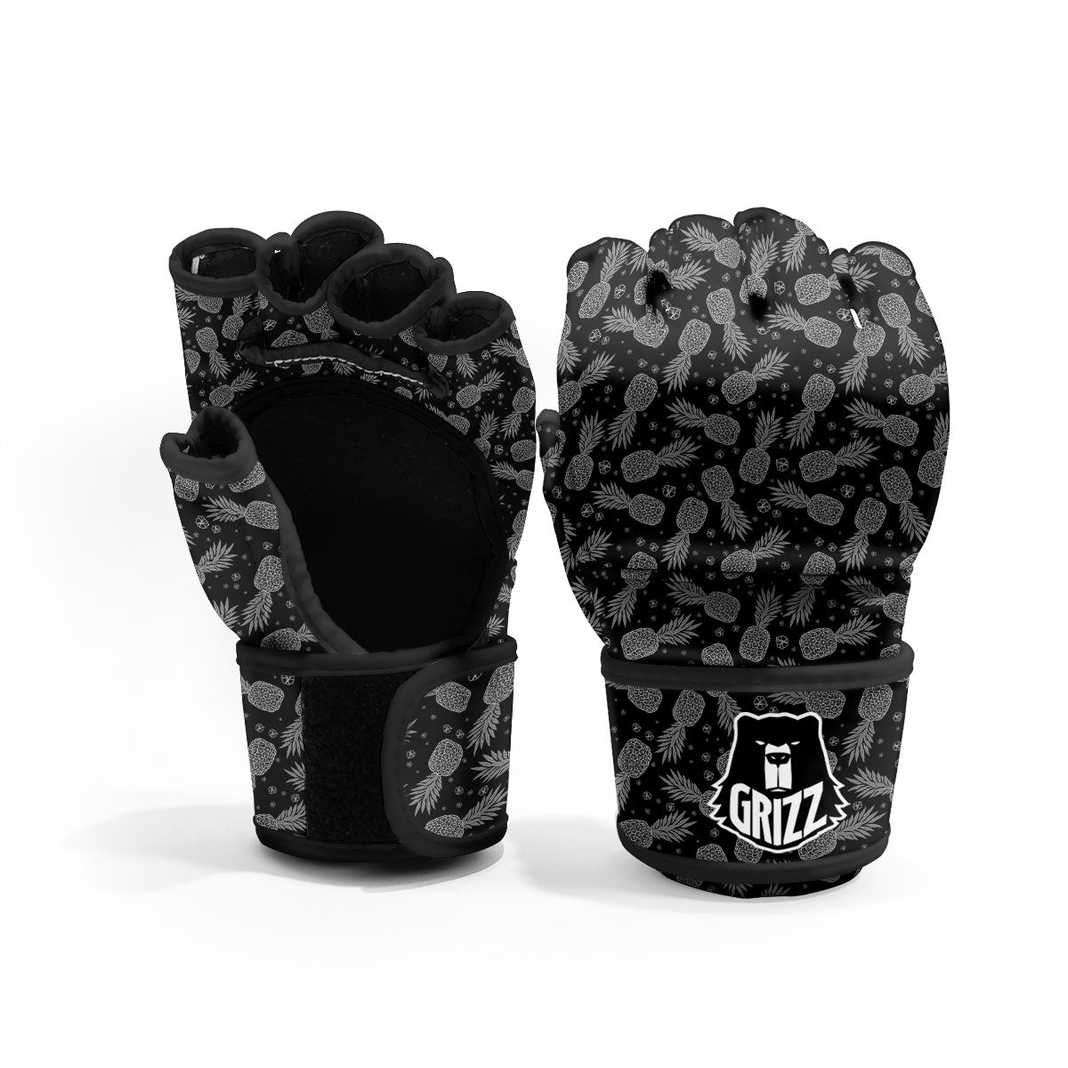 Pineapple Black Print Pattern MMA Gloves-grizzshop