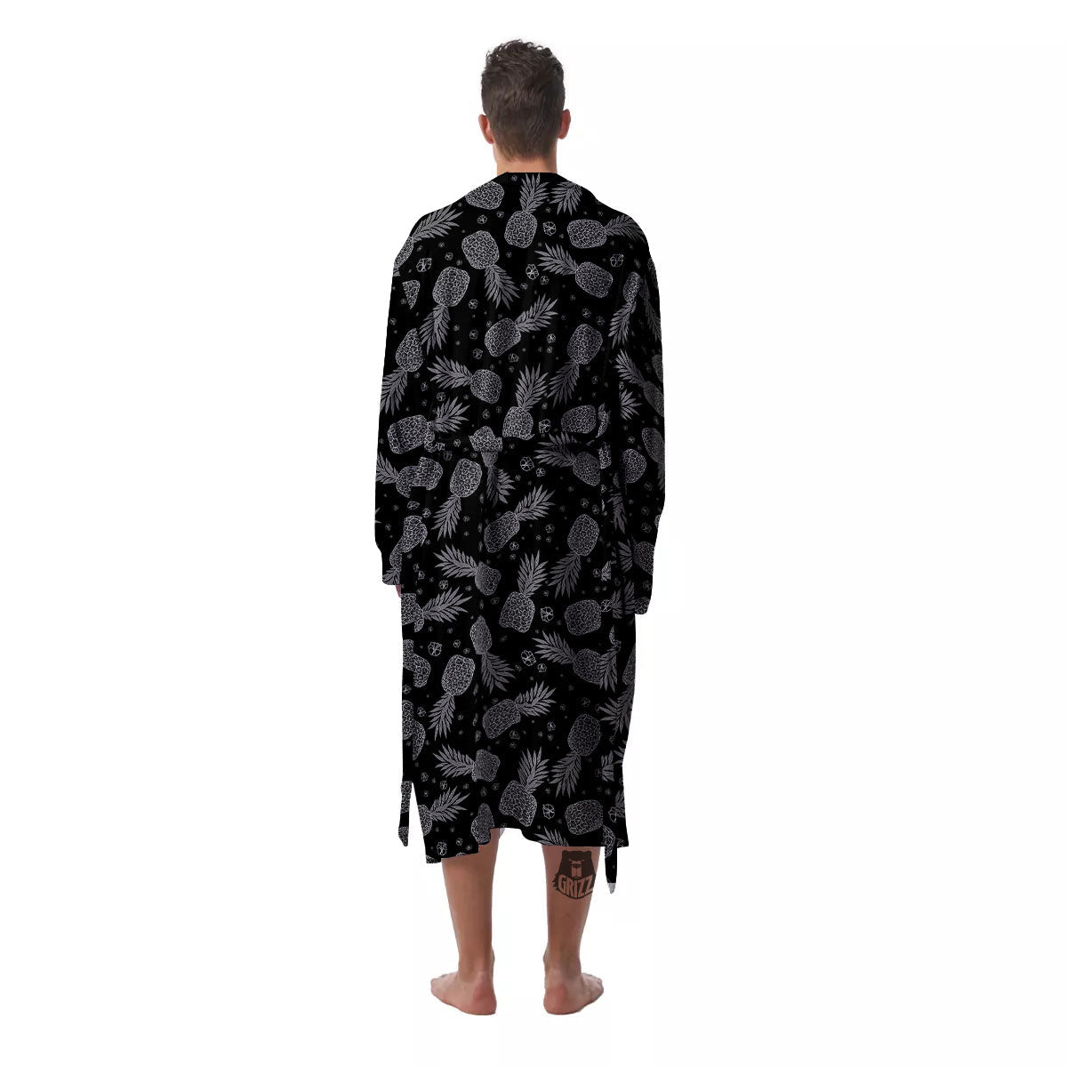 Pineapple Black Print Pattern Men's Robe-grizzshop