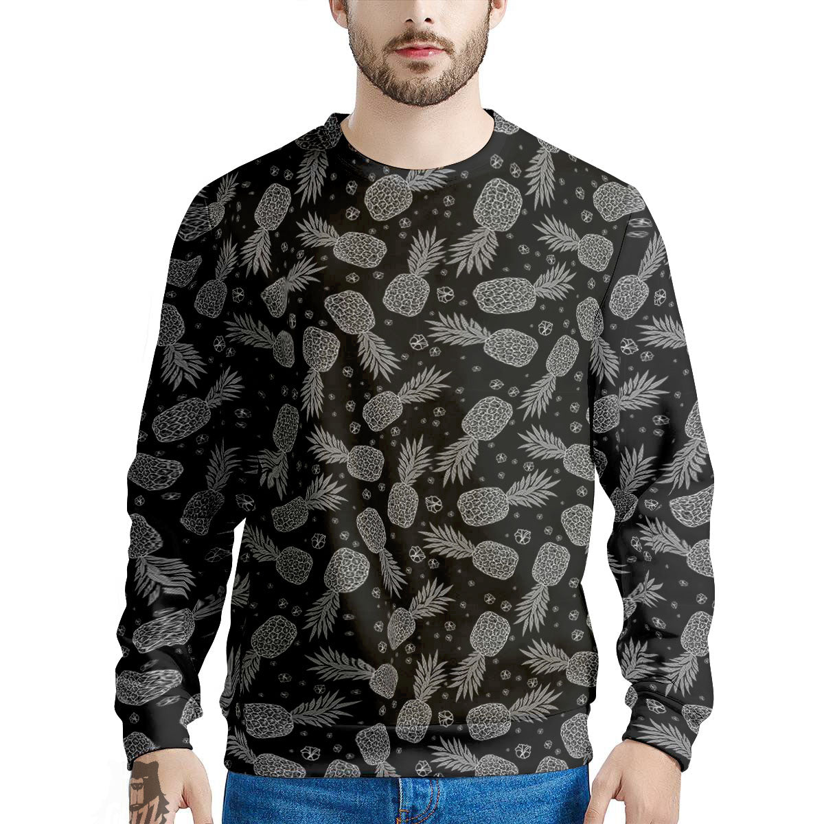 Pineapple Black Print Pattern Men's Sweatshirt-grizzshop
