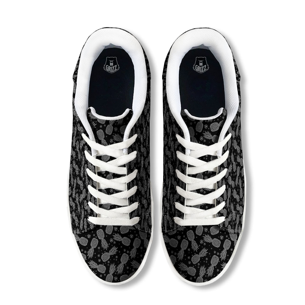 Pineapple Black Print Pattern White Low Top Sneakers-grizzshop