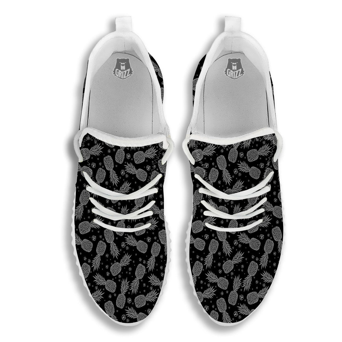 Pineapple Black Print Pattern White Walking Shoes-grizzshop