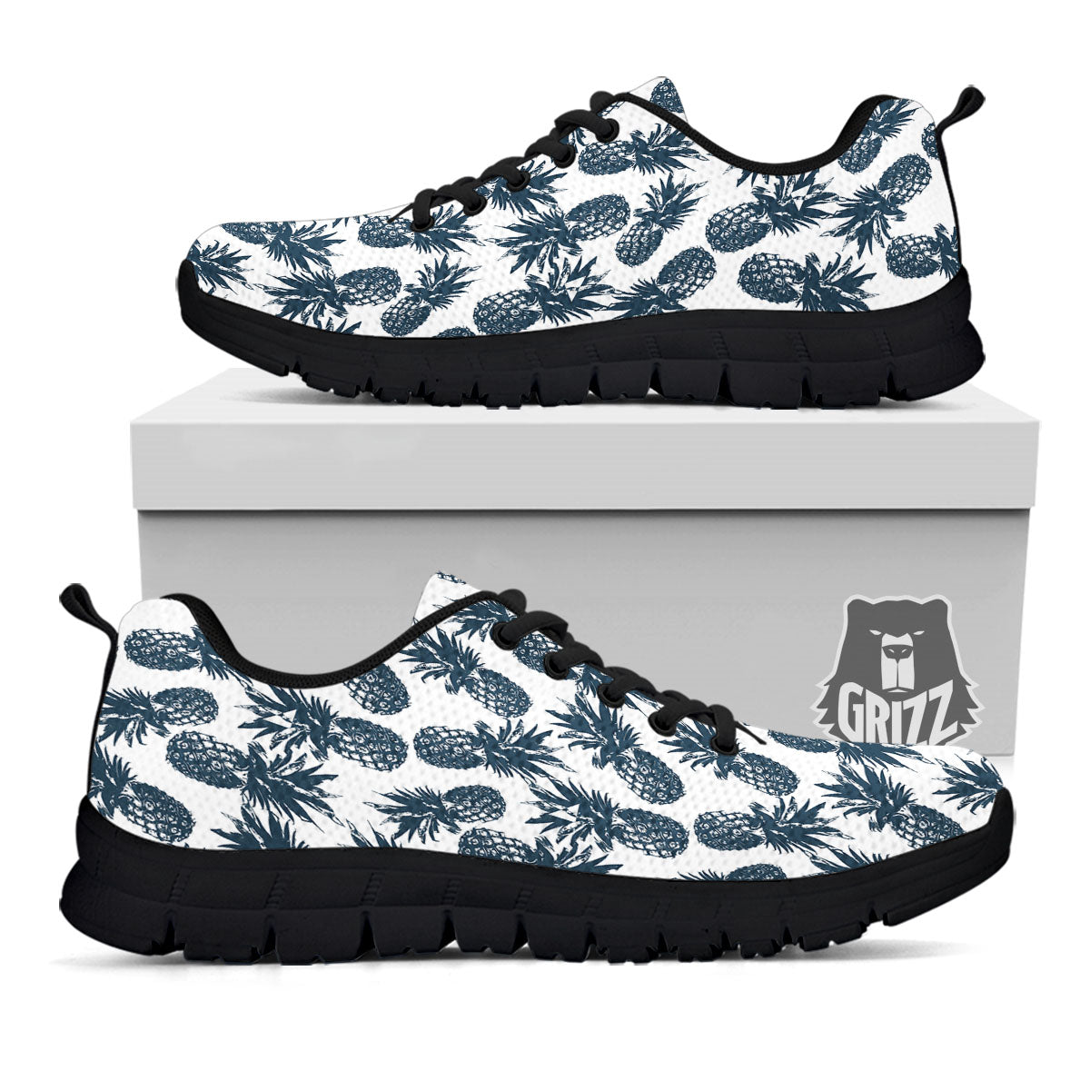 Pineapple Black Tropical Print Pattern Black Sneaker-grizzshop