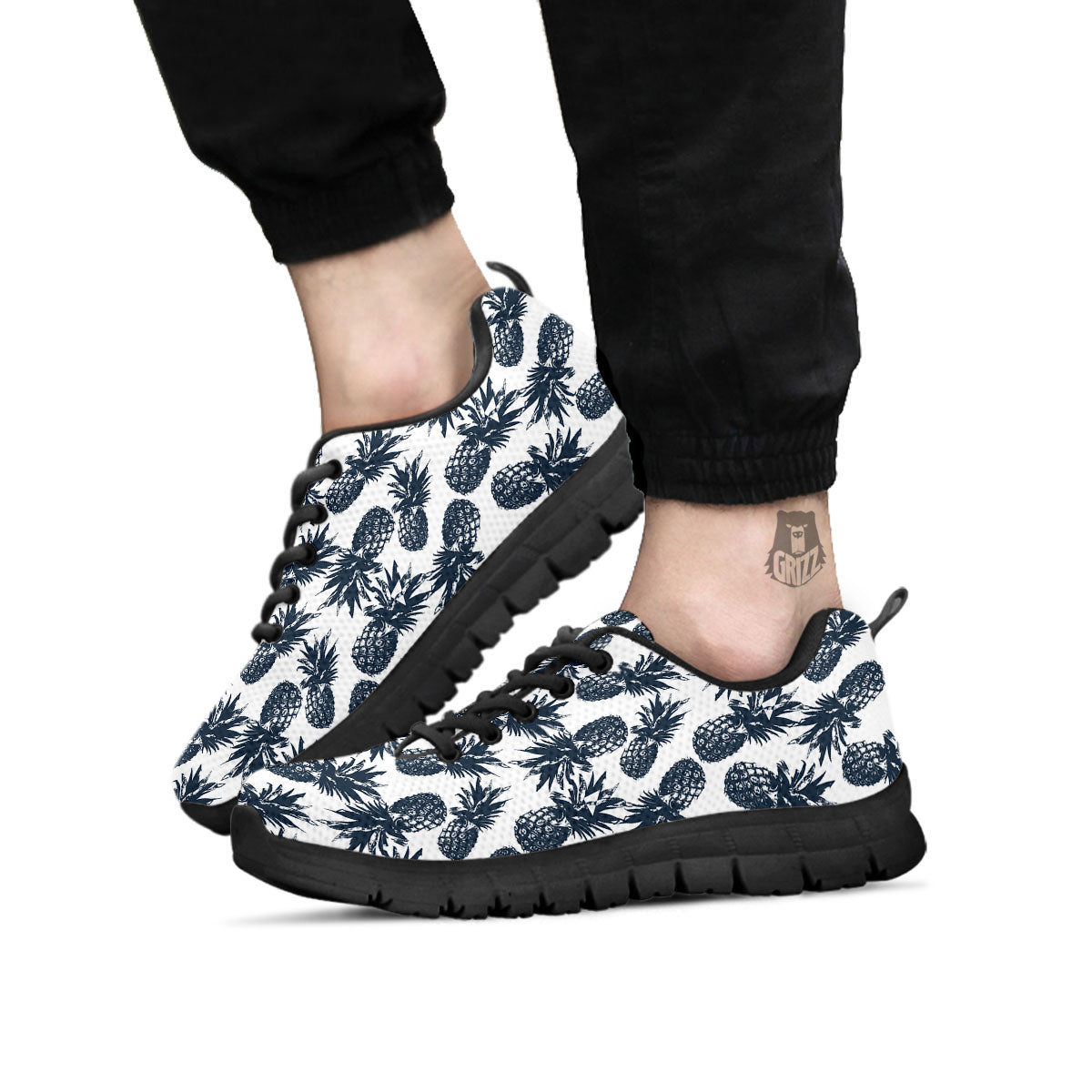 Pineapple Black Tropical Print Pattern Black Sneaker-grizzshop