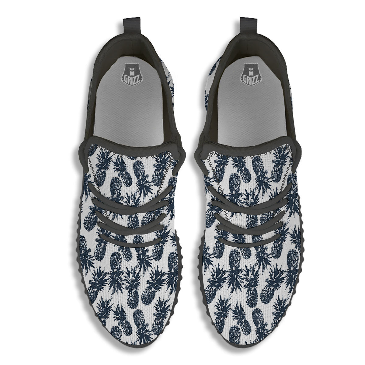 Pineapple Black Tropical Print Pattern Black Walking Shoes-grizzshop