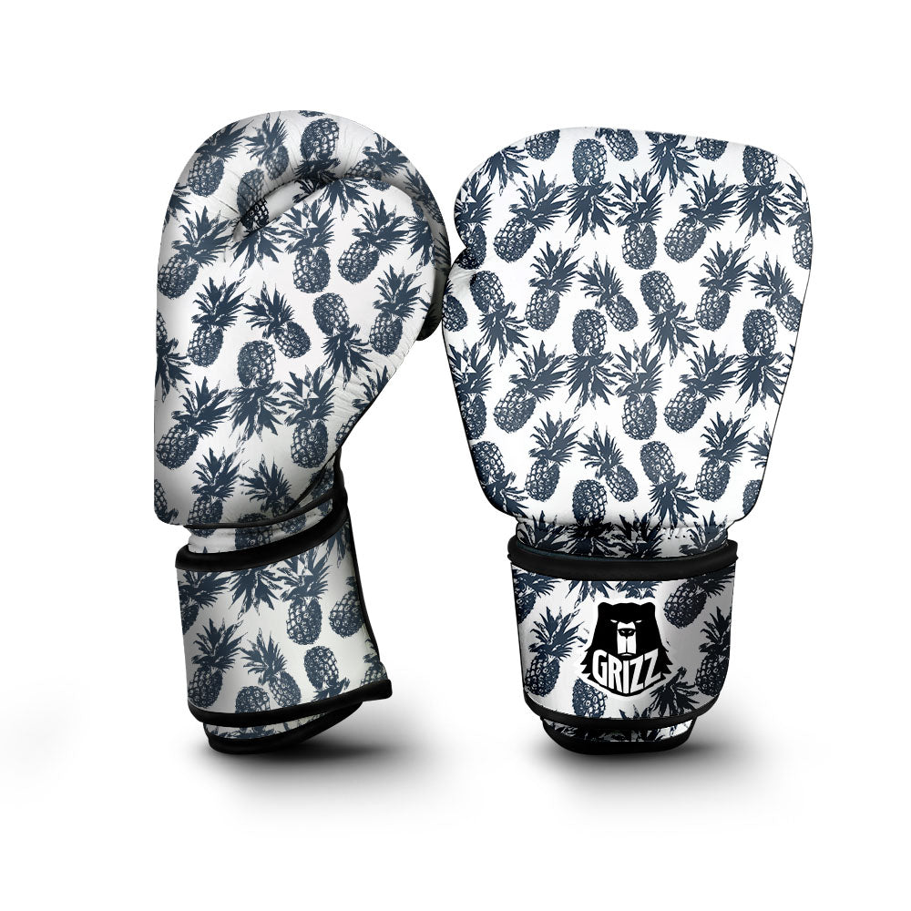 Pineapple Black Tropical Print Pattern Boxing Gloves-grizzshop