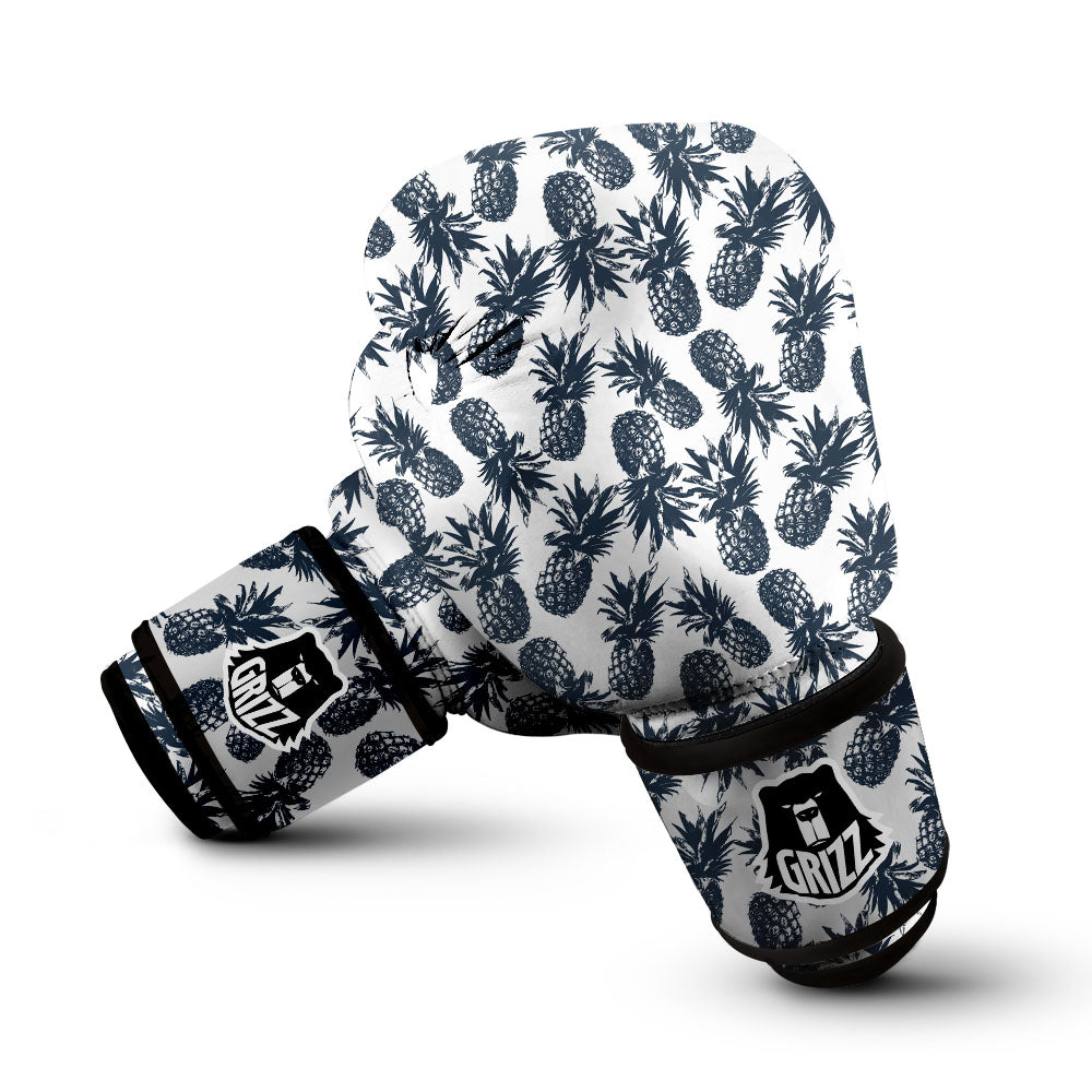 Pineapple Black Tropical Print Pattern Boxing Gloves-grizzshop