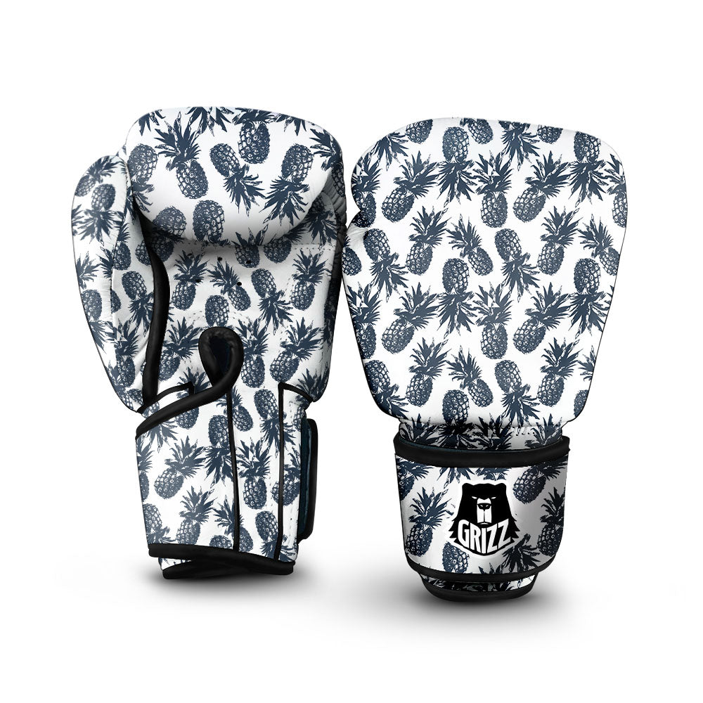 Pineapple Black Tropical Print Pattern Boxing Gloves-grizzshop
