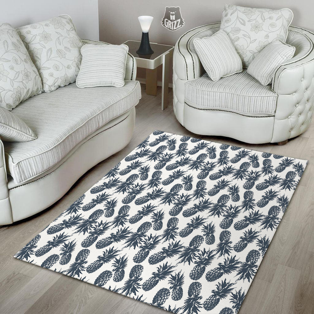 Pineapple Black Tropical Print Pattern Floor Mat-grizzshop