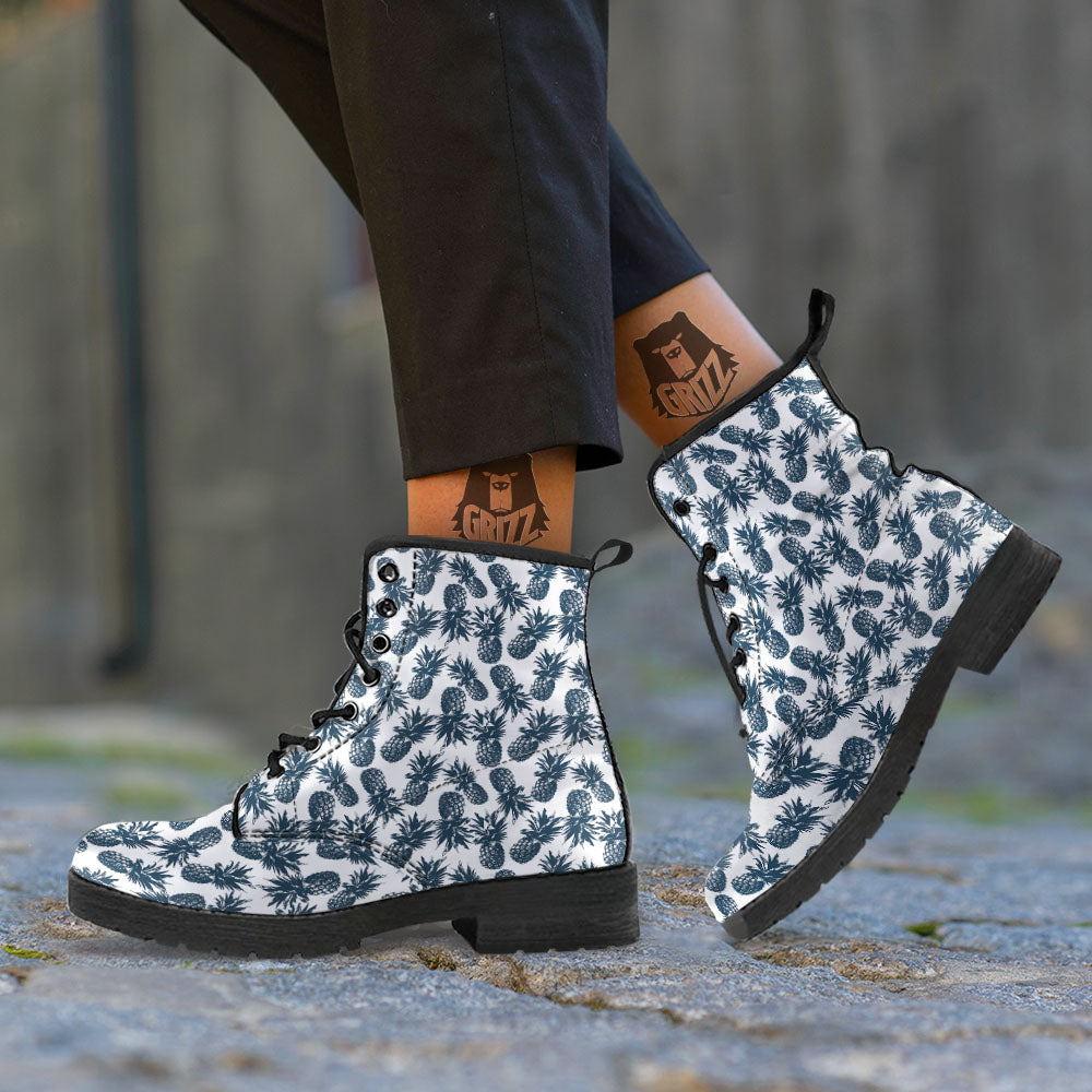 Pineapple Black Tropical Print Pattern Leather Boots-grizzshop