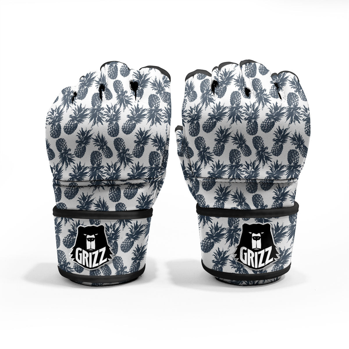 Pineapple Black Tropical Print Pattern MMA Gloves-grizzshop
