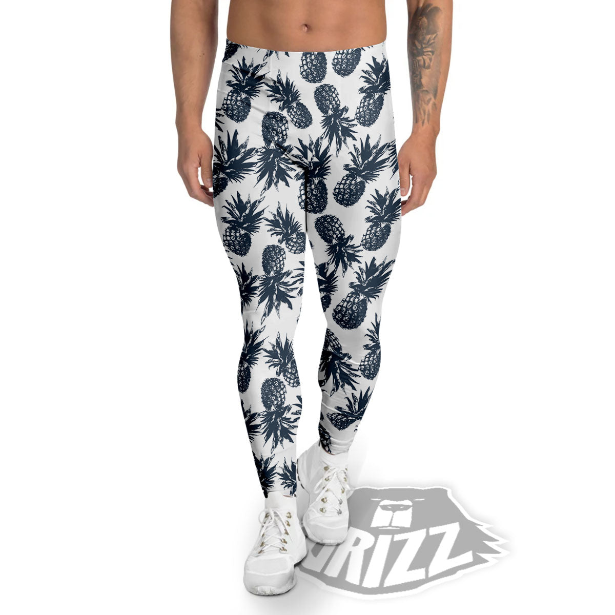 Pineapple Black Tropical Print Pattern Men's Leggings-grizzshop