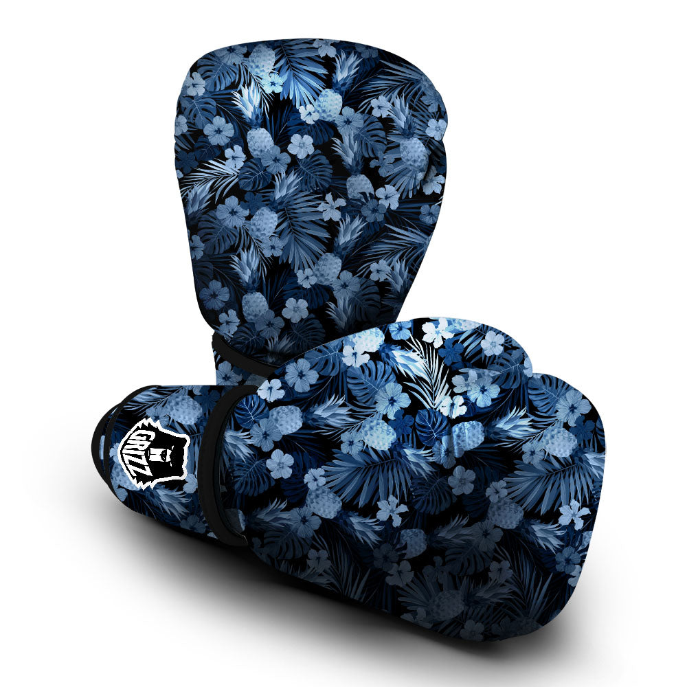 Pineapple Blue Aloha Print Pattern Boxing Gloves-grizzshop
