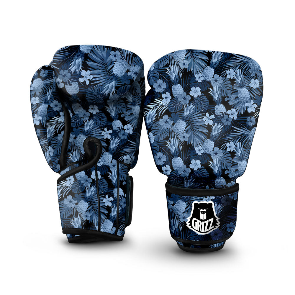Pineapple Blue Aloha Print Pattern Boxing Gloves-grizzshop