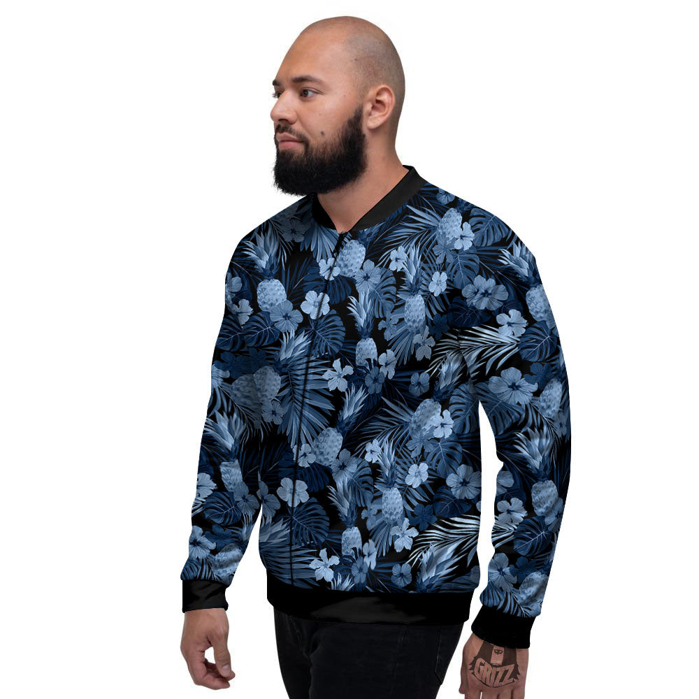 Pineapple Blue Aloha Print Pattern Men's Bomber Jacket-grizzshop