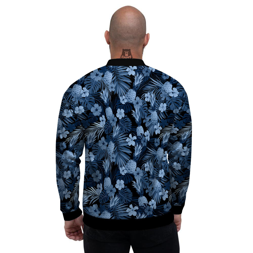 Pineapple Blue Aloha Print Pattern Men's Bomber Jacket-grizzshop