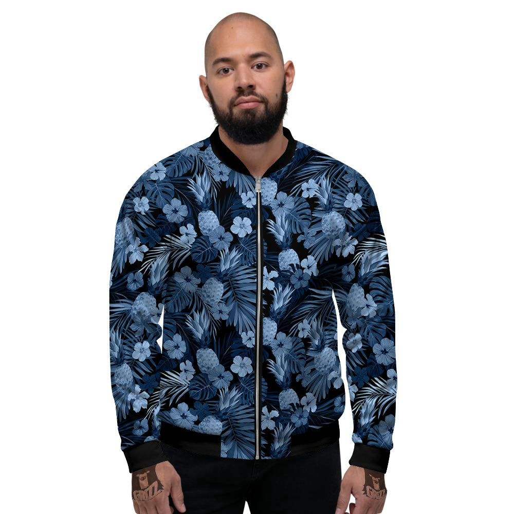 Pineapple Blue Aloha Print Pattern Men's Bomber Jacket-grizzshop