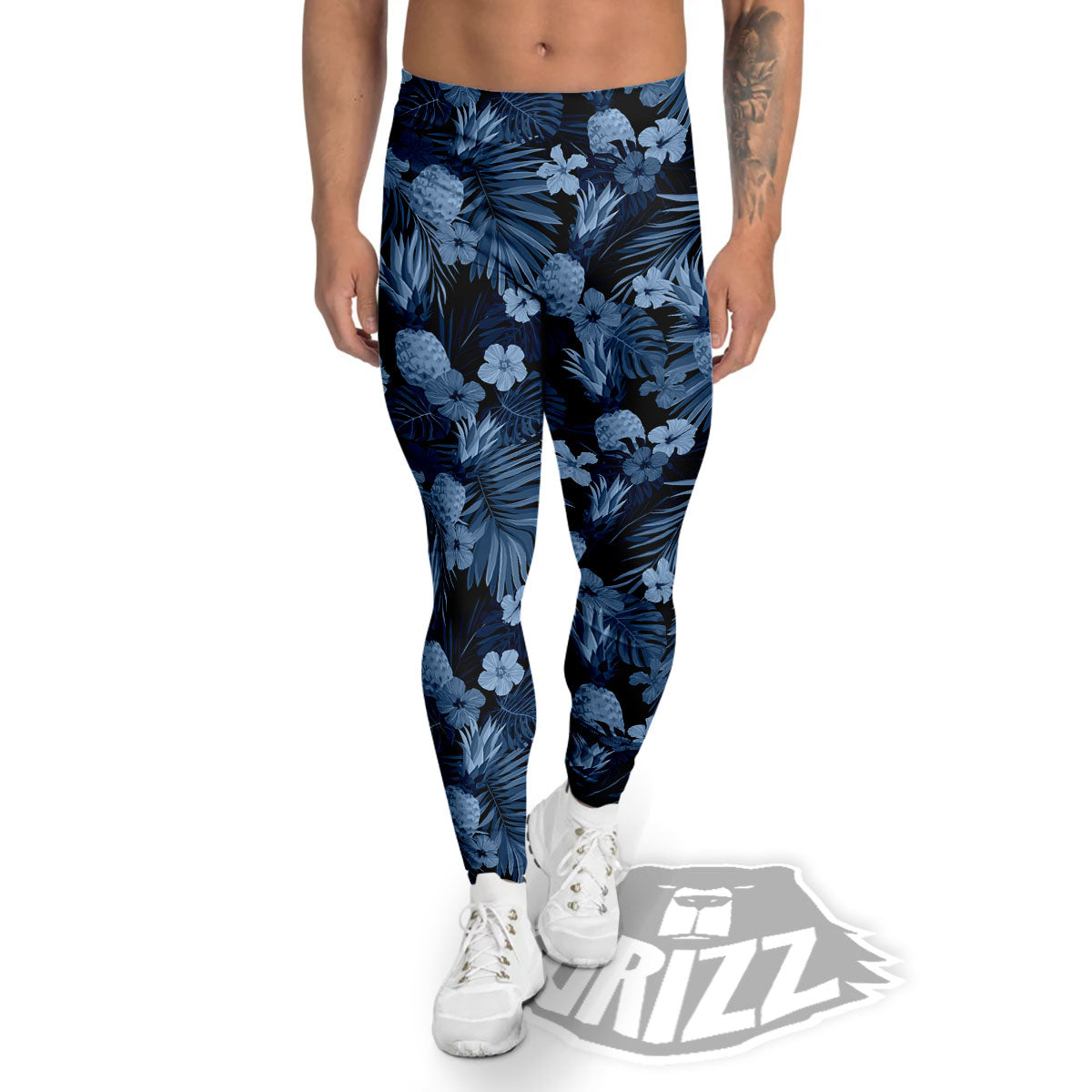 Pineapple Blue Aloha Print Pattern Men's Leggings-grizzshop