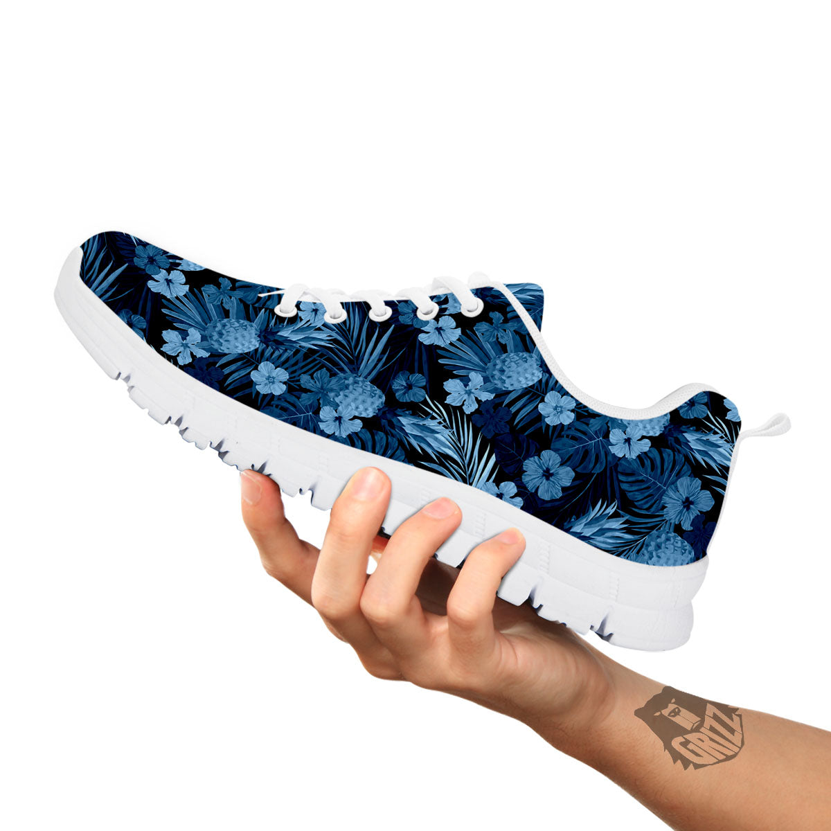 Pineapple Blue Aloha Print Pattern White Sneaker-grizzshop