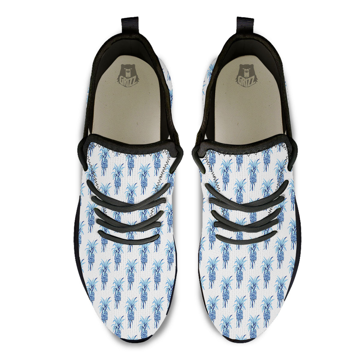 Pineapple Blue Leaf Print Pattern Black Athletic Shoes-grizzshop