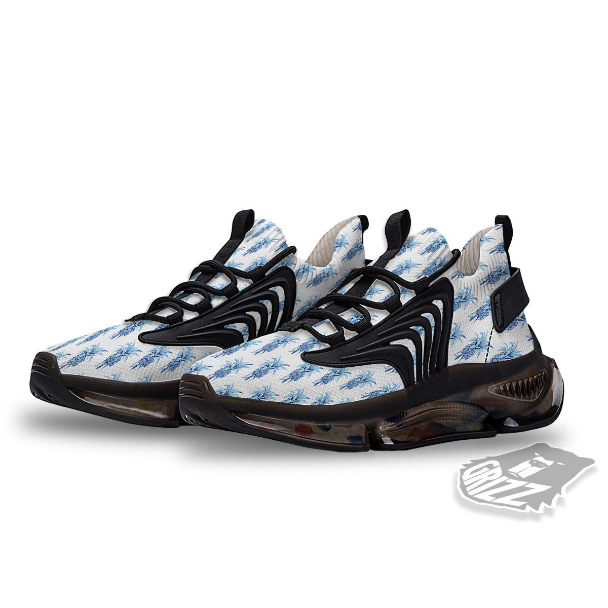 Pineapple Blue Leaf Print Pattern Black Gym Shoes-grizzshop
