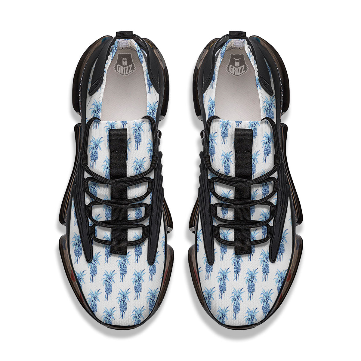 Pineapple Blue Leaf Print Pattern Black Gym Shoes-grizzshop