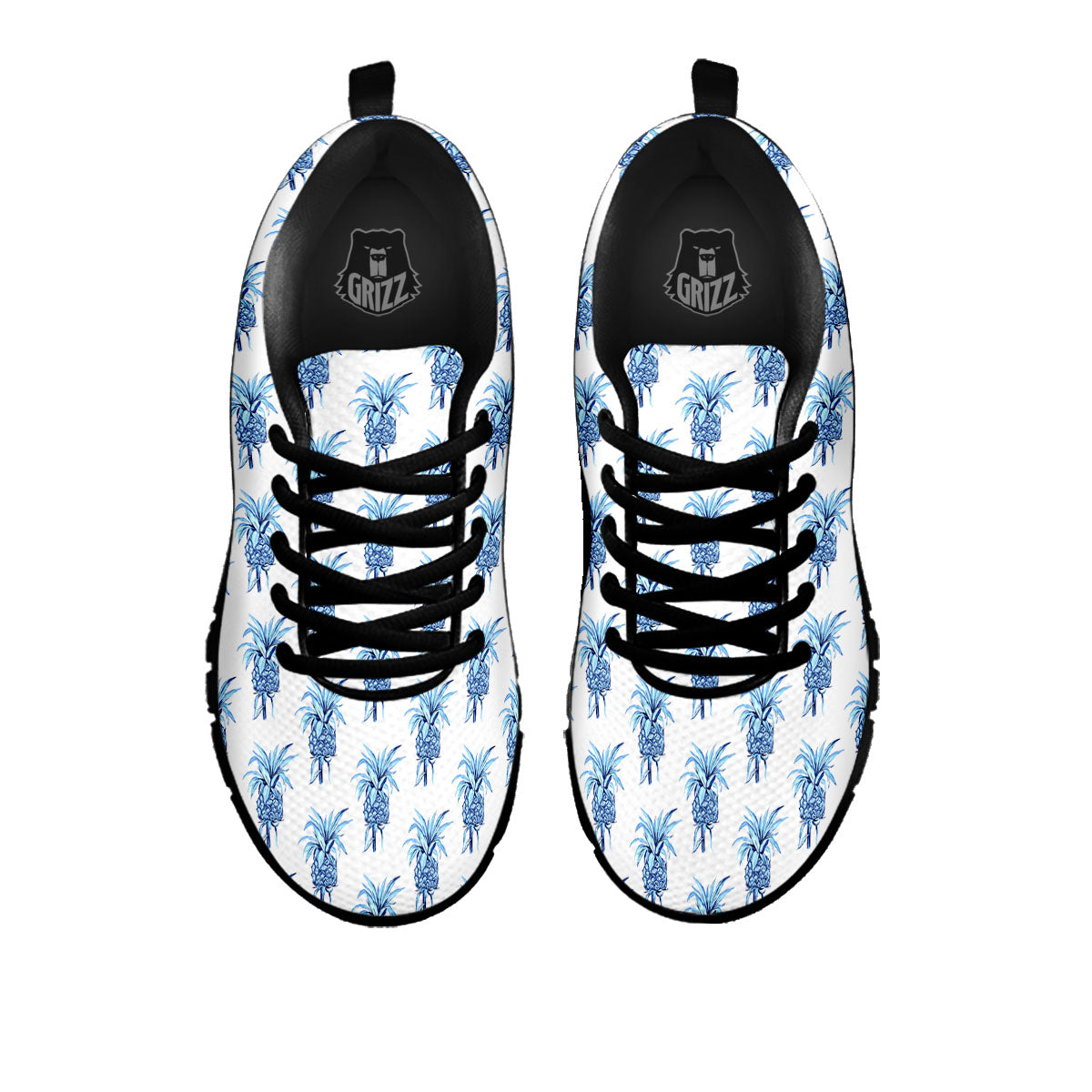 Pineapple Blue Leaf Print Pattern Black Sneaker-grizzshop