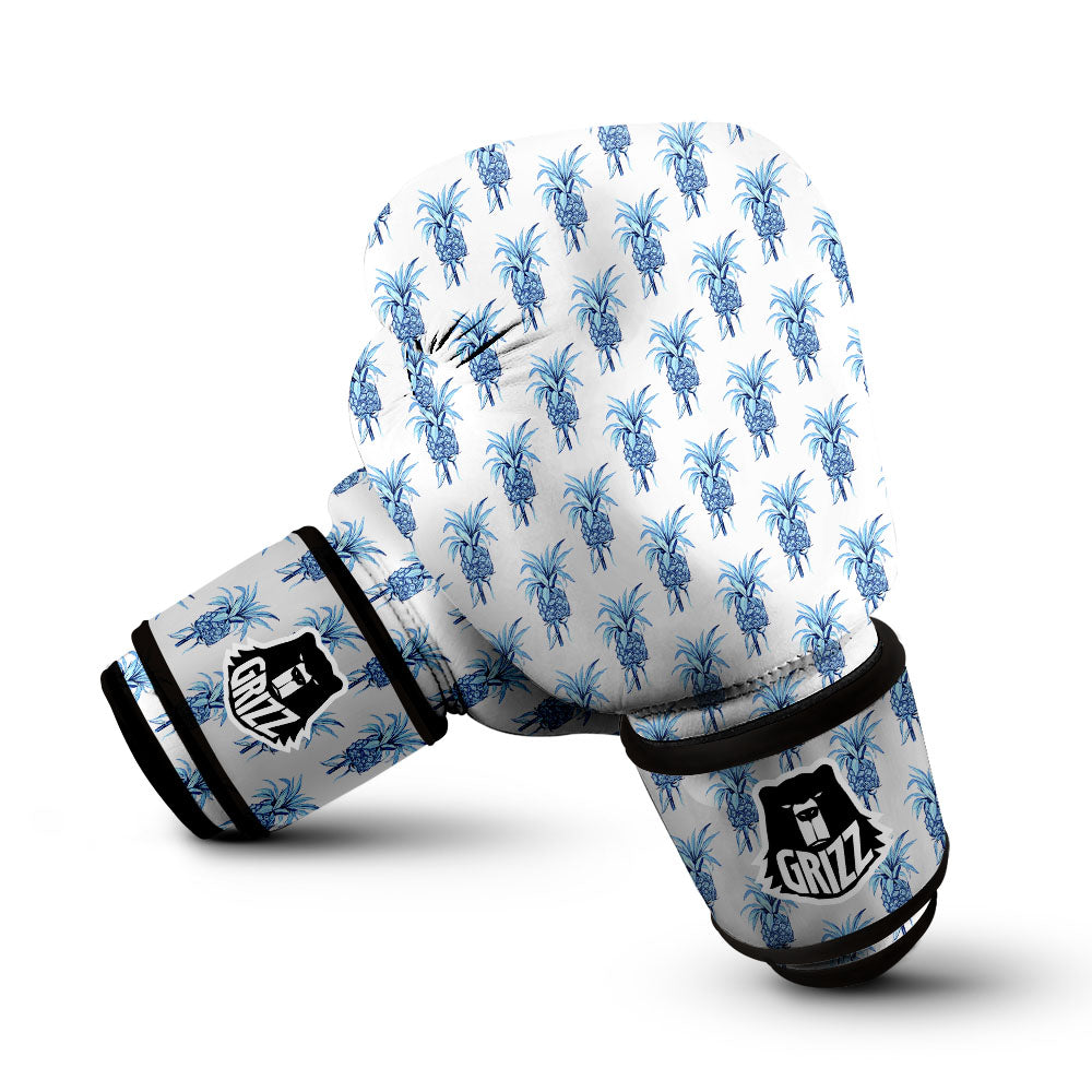 Pineapple Blue Leaf Print Pattern Boxing Gloves-grizzshop