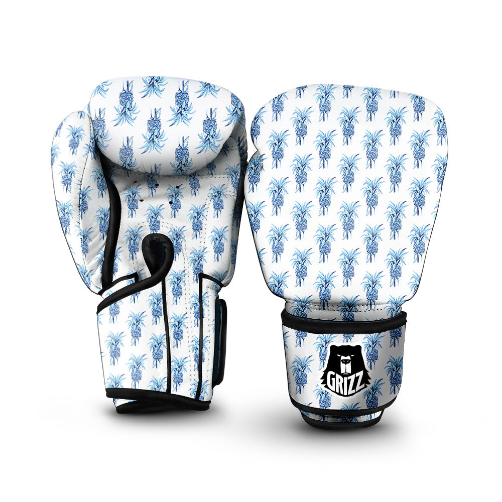 Pineapple Blue Leaf Print Pattern Boxing Gloves-grizzshop